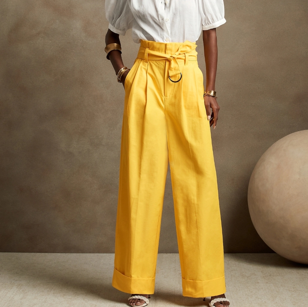 Banana Republic Wide Leg Paperbag Pants High Waist Bright Yellow Women's Size 10